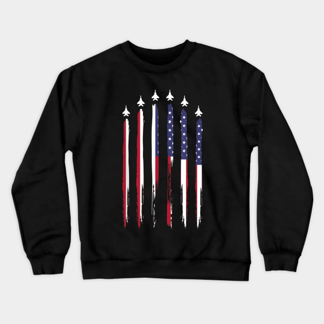 American Flag USA Airplane Jet Fighter 4th of July Patriotic Crewneck Sweatshirt by AMBER PETTY